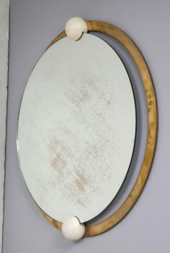 Italian Circular Brass and Wood Mirror - 1204495