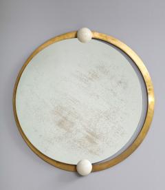 Italian Circular Brass and Wood Mirror - 1204499