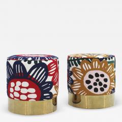 Italian Circular Floral Patterned Ottomans 1960 Set of 2 - 4419409