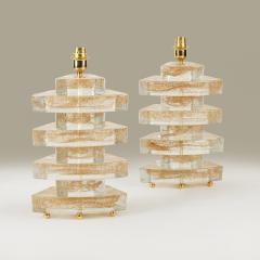 Italian Como stacked Murano table lamps with gold flecks - 4615791
