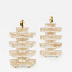 Italian Como stacked Murano table lamps with gold flecks - 4616097
