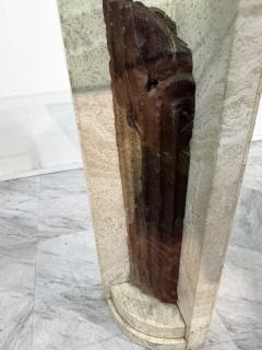 Italian Console Table with Travertine Base and Ancient Column Fragment - 4307936