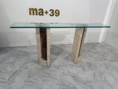 Italian Console Table with Travertine Base and Ancient Column Fragment - 4307937