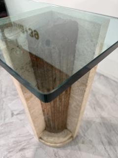 Italian Console Table with Travertine Base and Ancient Column Fragment - 4307942
