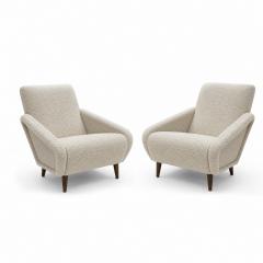 Italian Contemporary Armchairs Upholstered in Ivory Wool and Wooden Legs - 4705171