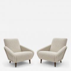 Italian Contemporary Armchairs Upholstered in Ivory Wool and Wooden Legs - 4705172