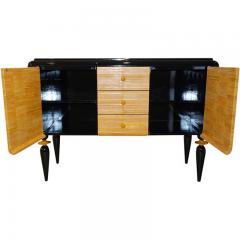 Italian Contemporary Art Deco Design Black Lacquered Yellow Leather Sideboard - 370494