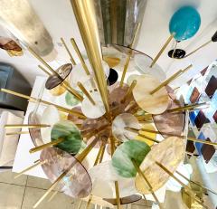 Italian Contemporary Brass Pastel Murano Glass Sputnik Round Sphere Chandelier - 2994488