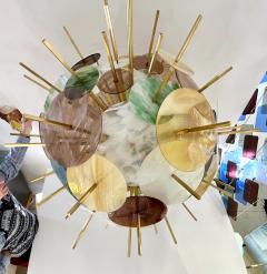 Italian Contemporary Brass Pastel Murano Glass Sputnik Round Sphere Chandelier - 2994495