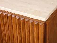 Italian Contemporary Carved Oak and Travertine Cabinet - 3362177