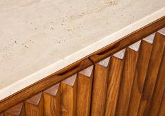 Italian Contemporary Carved Oak and Travertine Cabinet - 3362182