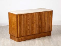 Italian Contemporary Carved Oak and Travertine Cabinet - 3362183