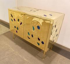 Italian Contemporary Design 2 Door Brass Cabinet with Blue Green Purple Agate - 1979818