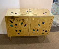 Italian Contemporary Design 2 Door Brass Cabinet with Blue Green Purple Agate - 1979820