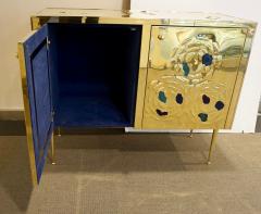 Italian Contemporary Design 2 Door Brass Cabinet with Blue Green Purple Agate - 1979834