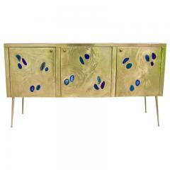 Italian Contemporary Fine Design Brass Cabinet with Blue Green Purple Agate - 352738