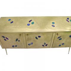 Italian Contemporary Fine Design Brass Cabinet with Blue Green Purple Agate - 352743