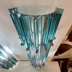 Italian Contemporary Minimalist Pair of Aquamarine Murano Glass Nickel Sconces - 2730565