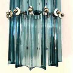 Italian Contemporary Minimalist Pair of Aquamarine Murano Glass Nickel Sconces - 2730567