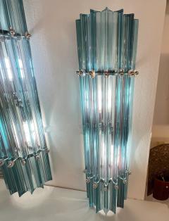 Italian Contemporary Minimalist Pair of Aquamarine Murano Glass Nickel Sconces - 2730571