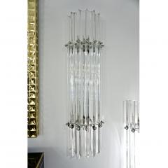 Italian Contemporary Minimalist Pair of Nickel Crystal Murano Glass Sconces - 1425365