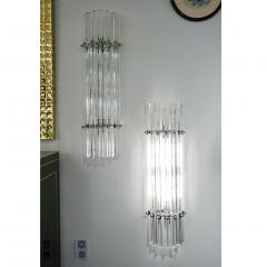 Italian Contemporary Minimalist Pair of Nickel Crystal Murano Glass Sconces - 1425368