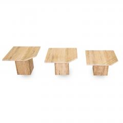 Italian Contemporary Modern Travertine Nesting Tables Set with Brass Insets - 2110810