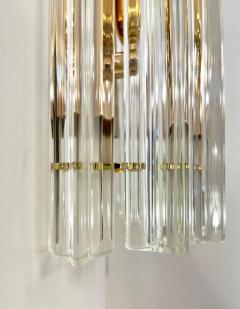 Italian Contemporary Pair of Minimalist Brass Crystal Clear Murano Glass Sconces - 2885833