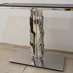Italian Contemporary Polished Chrome and Black Glass Console with Shell Motif - 370488