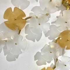 Italian Contemporary Satin White Gold Murano Glass Flower Art Wall Ceiling Light - 3714951
