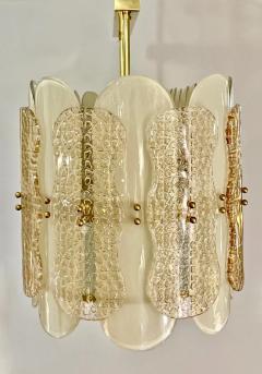 Italian Cream Ivory Crystal Gold Texture Murano Glass Oval Brass Chandelier - 3974595