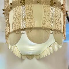 Italian Cream Ivory Crystal Gold Texture Murano Glass Oval Brass Chandelier - 3974598