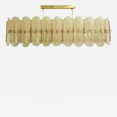 Italian Cream Ivory Crystal Gold Texture Murano Glass Oval Brass Chandelier - 3976580