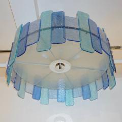Italian Custom Aquamarine Cobalt Blue Texture Murano Glass Chandelier Flushmount - 2293761