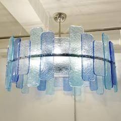 Italian Custom Aquamarine Cobalt Blue Texture Murano Glass Chandelier Flushmount - 2293767