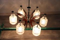 Italian Design Glass Bolws Black Lacquered Metal and Brass Chandelier 1950s - 2870882