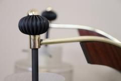Italian Design Glass Bolws Black Lacquered Metal and Brass Chandelier 1950s - 2870884