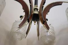 Italian Design Glass Bolws Black Lacquered Metal and Brass Chandelier 1950s - 2870886