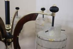 Italian Design Glass Bolws Black Lacquered Metal and Brass Chandelier 1950s - 2870887