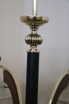 Italian Design Glass Bolws Black Lacquered Metal and Brass Chandelier 1950s - 2870890