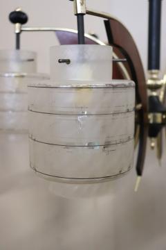 Italian Design Glass Bolws Black Lacquered Metal and Brass Chandelier 1950s - 2870891
