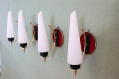Italian Design Opaline Glass and Brass Stilnovo Style Set of 4 Sconces 1950s - 3271579