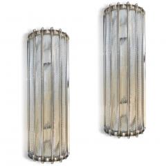 Italian Design Pair of Crystal Murano Glass Half Moon Nickel Finish Sconces - 2358809