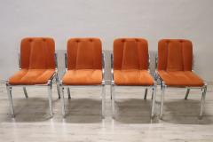 Italian Design Set of Four Chairs in Chromed Metal and Orange Velvet 1970s - 2852539