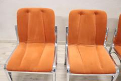 Italian Design Set of Four Chairs in Chromed Metal and Orange Velvet 1970s - 2852540