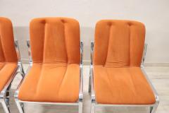 Italian Design Set of Four Chairs in Chromed Metal and Orange Velvet 1970s - 2852541