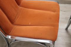 Italian Design Set of Four Chairs in Chromed Metal and Orange Velvet 1970s - 2852542