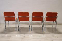 Italian Design Set of Four Chairs in Chromed Metal and Orange Velvet 1970s - 2852544
