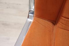 Italian Design Set of Four Chairs in Chromed Metal and Orange Velvet 1970s - 2852548