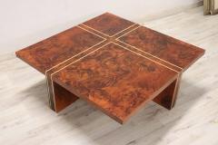 Italian Design Square Coffee Table in Walnut Burl 1970s - 3951313